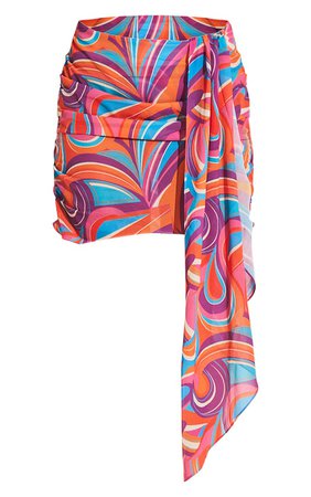 Pink Print Chiffon Drape Beach Skirt | PrettyLittleThing