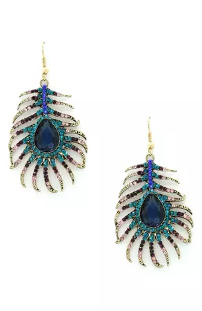 EYE CANDY LOS ANGELES Crystal Peacock Feather Drop Earrings | Nordstromrack