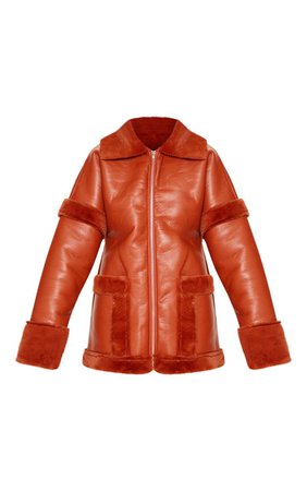 Rust Faux Fur Trim Oversized Jacket | PrettyLittleThing USA