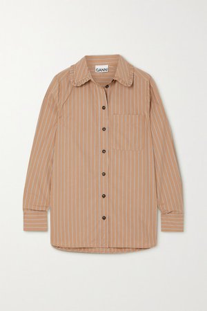 Ruffled Striped Organic Cotton Shirt - Beige