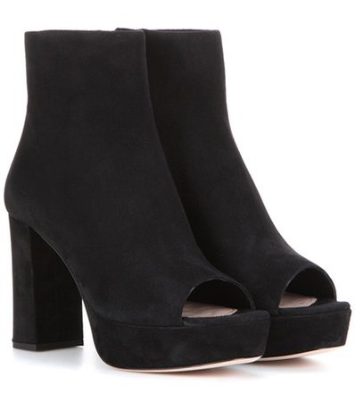 Peep toe suede ankle boots