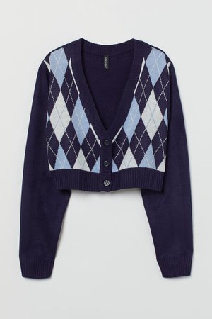 Short Cardigan - navy argyle mint - Ladies | H&M US