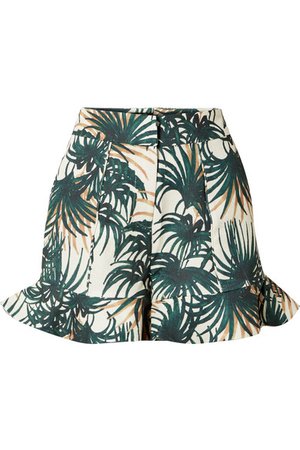 PatBO | Palm ruffled printed woven shorts | NET-A-PORTER.COM