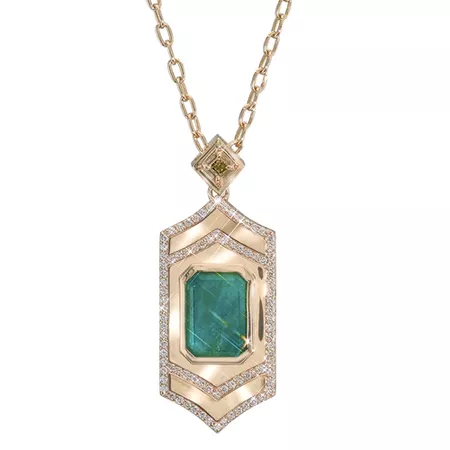 Gianna Locket and Mirror Compact with Emerald and Diamonds in 14k Yellow Gold by GiGi Ferranti