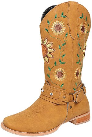 Amazon.com: SFDSFDS Ankle Boots for Women Retro Western Boots Fall Platform Booties Sunflowers Embroidery Cowboy Boots Chunky Booties : Clothing, Shoes & Jewelry