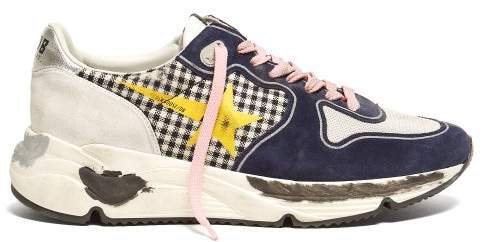 Running Sole Gingham And Suede Low Top Trainers - Womens - Black Multi
