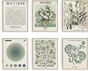 Amazon.com: Habseligkeit Sage Green Master Wall Art Prints, Abstract Matisse Wall Art Exhibition Posters, Vintage Art Boho Art Prints, Retro Room Decor for Aesthetic Bedroom（8x10inch, Unframed: Posters & Prints