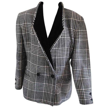 Emporio Armani Pied de Poule Black White wool velvet Jacket For Sale at 1stdibs