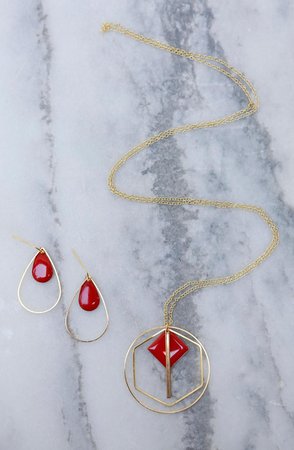 Gold and Red Enamel Geometric Gift Set