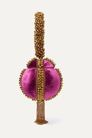 Fuchsia Babi Bracelet tasseled embellished velvet clutch | Mae Cassidy | NET-A-PORTER