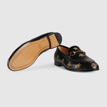 Black Leather Gucci Jordaan Embroidered Loafer | GUCCI® US