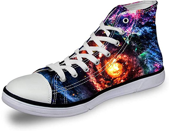 Amazon.com | HUGS IDEA Universe Space Pattern Women Casual Canvas Shoes High Top Sneakers US9 | Fashion Sneakers