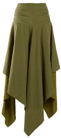 Handkerchief Hem Linen And Crepe Skirt - Womens - Dark Green