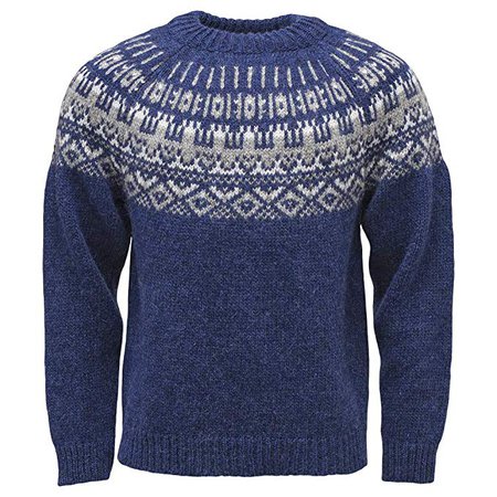 ICEWEAR Elis Men's Sweater Lopapeysa Design 100% Icelandic Wool Long Sleeve Winters Sweater Without Zipper | Blue - XL at Amazon Men’s Clothing store