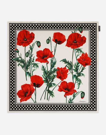 Poppy-print twill scarf (90 x 90) in Multicolor for Women | Dolce&Gabbana®