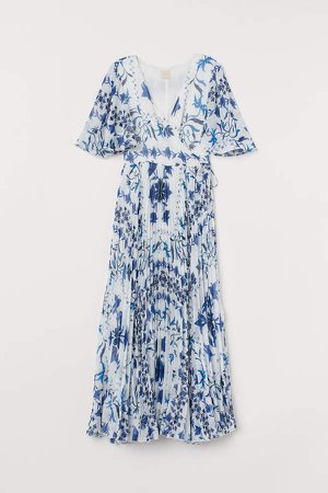 Pleated Wrap Dress - Blue