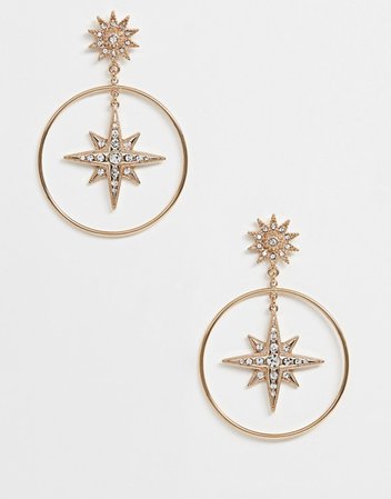 Lipsy hoop star jewelled earrings in gold | ASOS