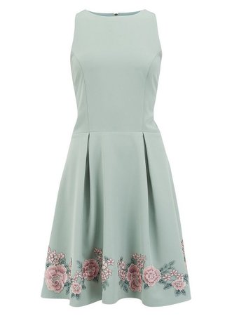 **Paper Dolls Green Floral Print Fit And Flare Dress | Dorothy Perkins