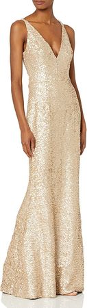 Dress the Population Women's Harper Sequin Sleeveless Plunging Long Gown