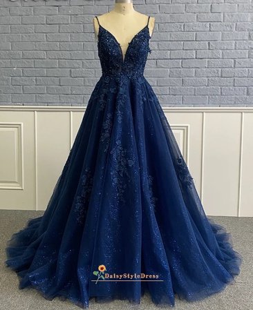 ball gown navy blue prom dress 👗