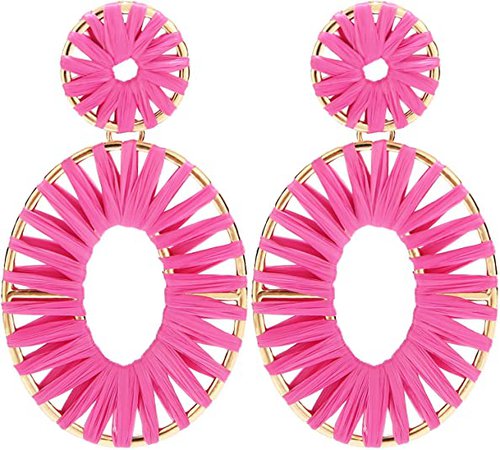 Amazon.com: BaubleStar Kiera Raffia Tassel Fringe Rattan Hoop Drop Statement Earrings Hot Pink Tiered Thread Handmade Round Oval Cirle Dangle Fashion Jewelry for Women Girls: Clothing, Shoes & Jewelry