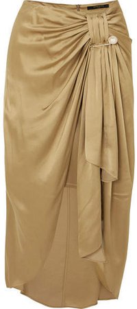 Emma Embellished Ruched Satin Midi Skirt - Gold