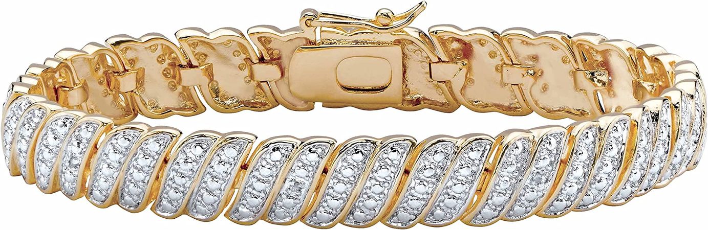 Amazon.com: Yellow Gold-Plated Genuine Diamond Accent Tennis S Link Bracelet (10mm), 7 or 8 inches: Clothing, Shoes & Jewelry