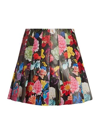 Shop Alice + Olivia Carted Floral Pleat Faux Leather Skirt | Saks Fifth Avenue