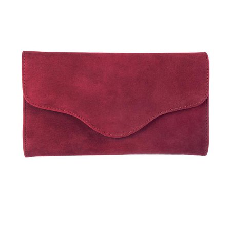 Claret Suede Clutch With A Silver Chain