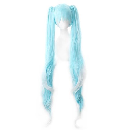 Blue Pigtails Tipped With White Wig