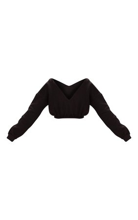 Black Crop Off Shoulder Sweater | Tops | PrettyLittleThing
