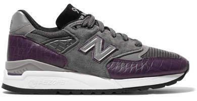 998 Suede, Mesh And Croc-effect Leather Sneakers - Grape