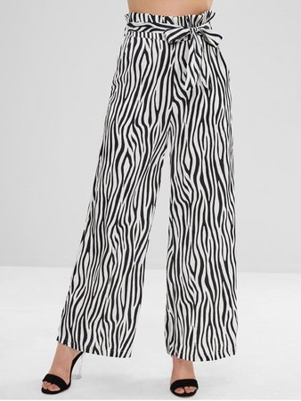 ZAFUL Zebra Print Belted Wide Leg Pants In BLACK | ZAFUL