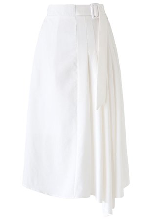 Pleated Details Belted Midi Skirt in White - Retro, Indie and Unique Fashion