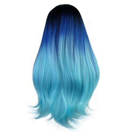 Long Party Wigs Heat Resistant Lush Soft Ombre Black Roots/Blue/Bright Blue Dyed Colored Teal Hair styles 3 Tone Synthetic Lace Front Wig for Women | Wish
