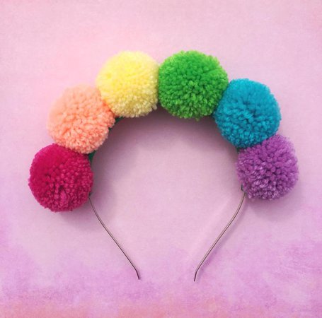 Rainbow Headband Pom Pom Headband Colourful Accessory | Etsy