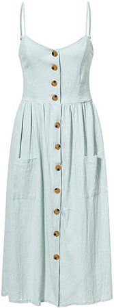 Simplee Women's Boho Floral Spaghetti Strap Dress V Neck Button Down Swing Midi Dress at Amazon Women’s Clothing store