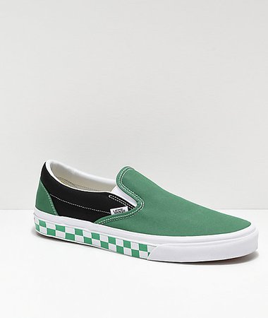 Vans Slip-On BMX Green, White & Black Checkerboard Skate Shoes | Zumiez