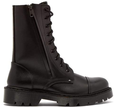 Leather Combat Boots - Womens - Black