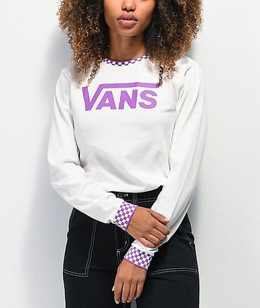 Vans Skate Check White & Purple Long Sleeve T-Shirt | Zumiez