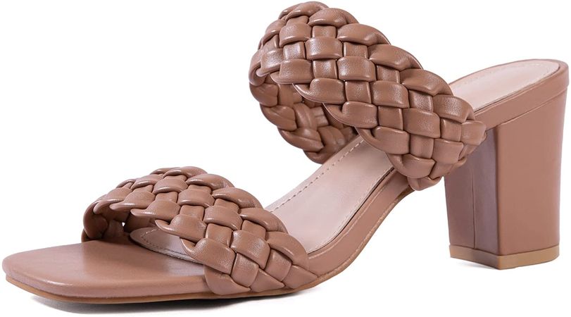 Amazon.com | N.N.G Women Heeled Sandals Chunky Heels Braided Nude Woven Low Heel Summer Fashion Block Heel Square Toe Leather Comfortable Sandals Size 7 | Heeled Sandals