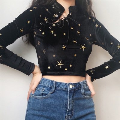 Stand collar tie Epoxy Star velvet Chinese style T-shirt top · FE CLOTHING · Online Store Powered by Storenvy