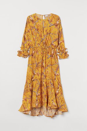 H&M+ Crêped Maxi Dress - Dark yellow/orchids - Ladies | H&M US