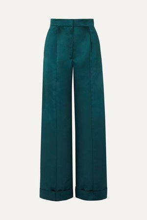 teal satin pants trousers