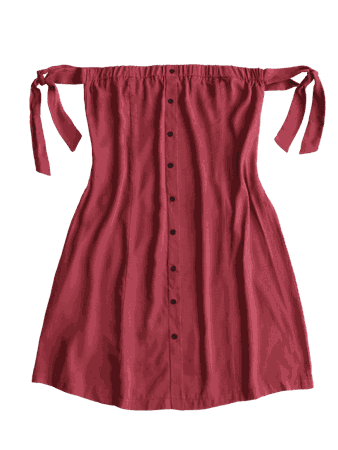 [35% OFF] [HOT] 2019 Tied Button Up Mini Dress In WINE RED S | ZAFUL