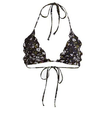 Black Floral Ruffle Bikini Top