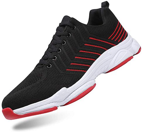 Amazon.com | Jee Trum Men's Running Walking Shoes Lightweight Athletic Breathable Casual Knit Tennis Sneakers Red/Black, 7.5 | Walking