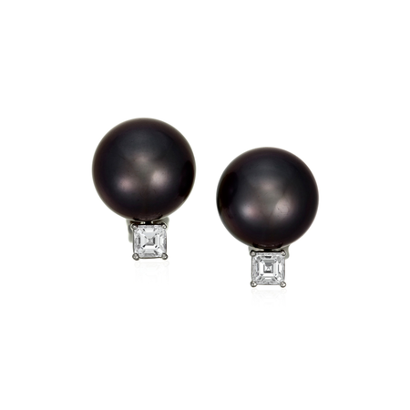 Black pearl and diamond earrings