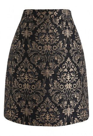 Golden Bouquet Jacquard Bud Skirt - NEW ARRIVALS - Retro, Indie and Unique Fashion brown