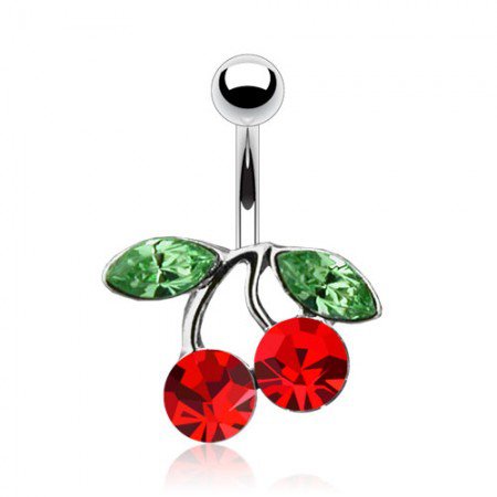 Belly button bar with coloured crystal cherry
